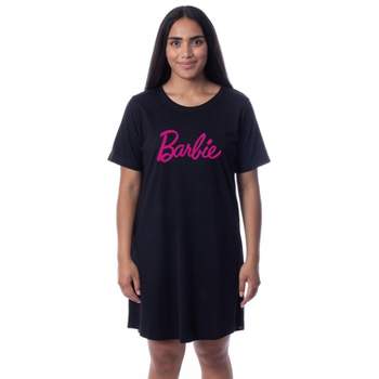 Barbie Womens' Classic Title Logo Icon Nightgown Sleep Pajama Shirt Black