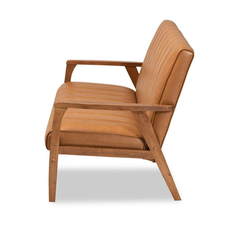 Nikko Mid-Century Faux Leather Upholstered Wood Sofa Walnut/Brown - Baxton Studio, 4 of 10