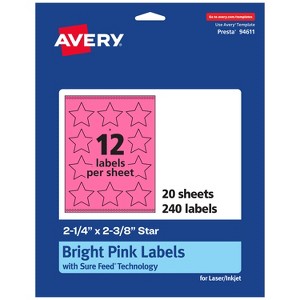 Avery Bright Pink Paper Labels, 2-1/4" x 2-3/8" Star - 1 of 4