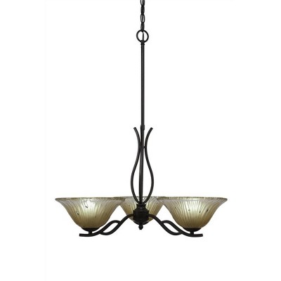 Toltec Lighting Revo 3 - Light Chandelier in  Dark Granite with 10" Amber Crystal  Shade