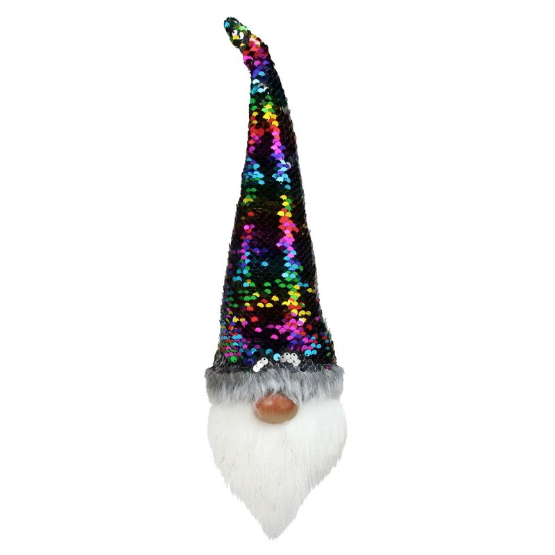 Northlight 13" Gnome with Rainbow and Silver Flip Sequin Hat Christmas Decoration, 1 of 8