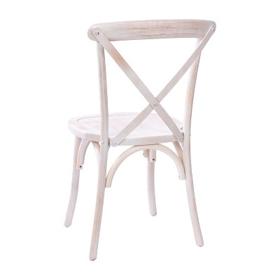 Elegant Lime Wash Solid Elm Wood X-Back Side Chair