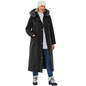 Woman Within Plus Size Long Hooded Dtm Faux Down Parka Coat - 1 of 4