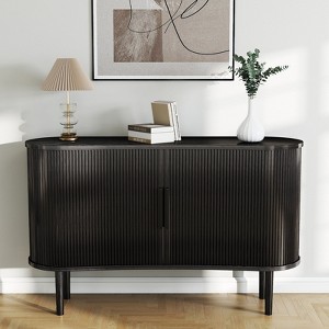 AEELLEEA Storage Sideboard 1.4M Long Curved MDF Modern Buffet Cabinet with Doors for Kitchen Living Room Bedroom Black - 1 of 4