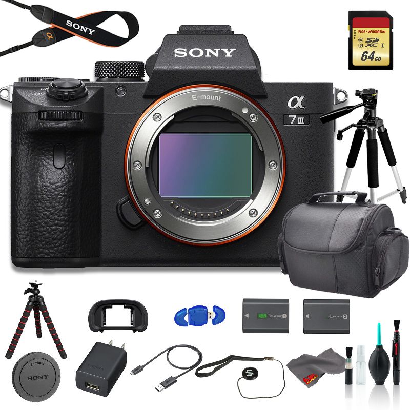 Sony Alpha a7 III Mirrorless Digital Camera (Body Only) Bundle - With Bag, Tripod, Extra Battery, 64GB Memory Card, 1 of 5