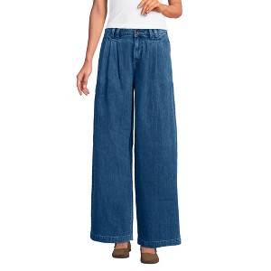 Lands' End Women's Lightweight Denim Mid Rise Pleated Slouchy Jeans - 1 of 3