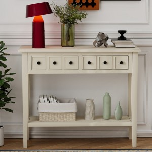KIGFTSOD Entryway Table with 2 Drawers, Rustic Console Table with Open Shelf and Rubber Wood Legs for Entryways, Living Rooms, and Hallways - 1 of 4