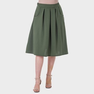24seven Comfort Aapparel Womens Pleated Elastic Waist Knee Length Pocket Skirt - 1 of 4