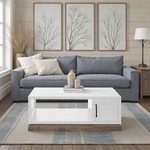 Sapphtopaz Modern Coffee Table with 2 Framed Panel Doors & 2-Tier Open Shelf Simple Center Table with Knotty Alder Base for Living Room, Bedroom - 1 of 4