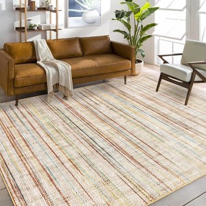Washable Runner Rug, Modern Abstract Print Carpet, Non-Slip Low Pile Linen Texture Foldable Rug for Kitchen, Entryway - 1 of 4