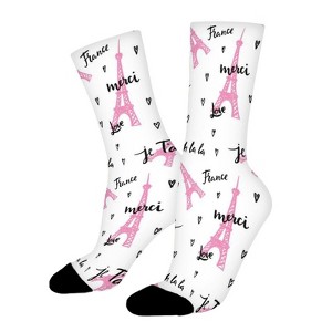 France Paris Women Printed Crew Socks Funny Funky Socks Soft Polyester Novelty Gifts for Artists Men - 1 of 1
