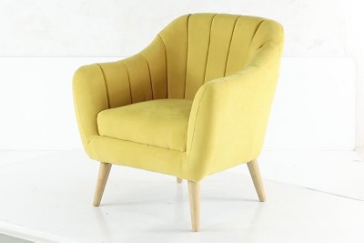 Yellow Velvet Barrel Accent Chair with Wood Legs