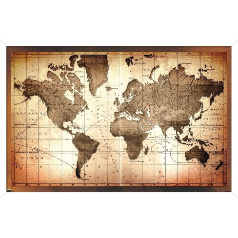 Trends International Map - Brown Framed Wall Poster Prints White Framed ...