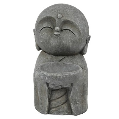 LuxenHome 14.06" Gray MgO Little Buddha Monk and Bowl Garden Statue