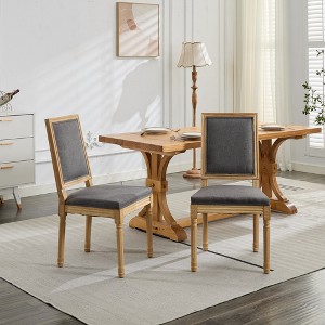 CLIHOME Set of 2 French Decor Chairs, Louis Dining Chairs with Square Backrest and Solid Wood Frame - 1 of 4