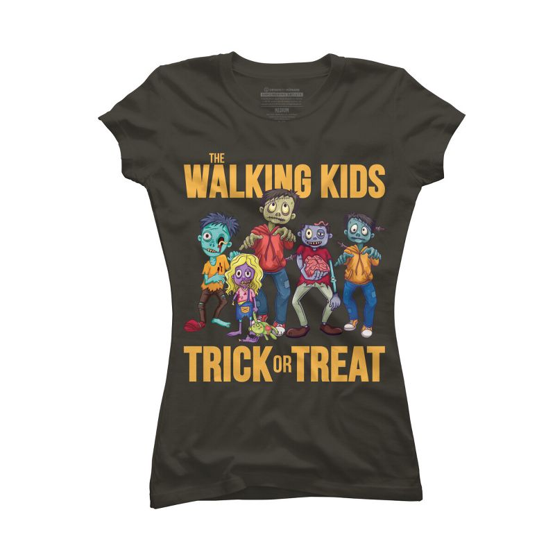 Junior's Design By Humans The Walking Kids Trick Or Treat Halloween Gift By MONSTERVILLE T-Shirt, 1 of 4