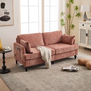 CAVINAS Chenille Sofa Bed with LED light and USB Charging Port,Upholstered Loveseat Sofa with Storage Bag for Living Room,Bedroom - 1 of 4
