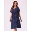 cheibear Women's Cotton Chest Pleat Design Loose Short Sleeve Cozy Nightgowns - 3 of 4