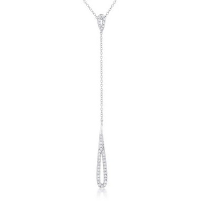 ShineHigh Chrisette 0.4ct Cubic Zirconia Rhodium-Plated Classic Drop Lariat Necklace – Vintage-Inspired Minimalist Y Pendant for Women