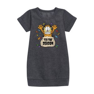 Girls' - Garfield - Tis The Season Graphic Short Sleeve Fleece Dress - 1 of 3