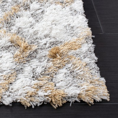 Ivory and Gold Abstract Shag 3' x 3' Square Rug