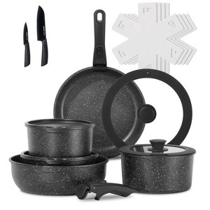 Aoibox Non Stick 17pcs Cookware Set with Detachable Handle, Induction Safe Stackable Pots and Pans, Oven Safe PFAS/PFOA Free, Black - 1 of 4