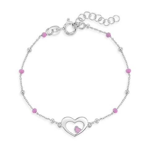 Girls Charm Bracelet Crystal Enamel Flower Adjustable Handcrafted Pink White