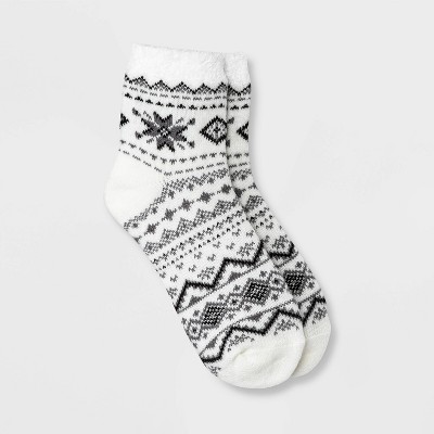 Women's Snowflake Double Lined Cozy Ankle Socks - A New Day™ Ivory 4-10