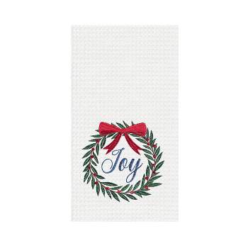 C&F Home 27' x 18" Christmas Holiday "Joy" Sentiment with Red Berry Wreath Cotton Waffle Weave Kitchen Dish Towel