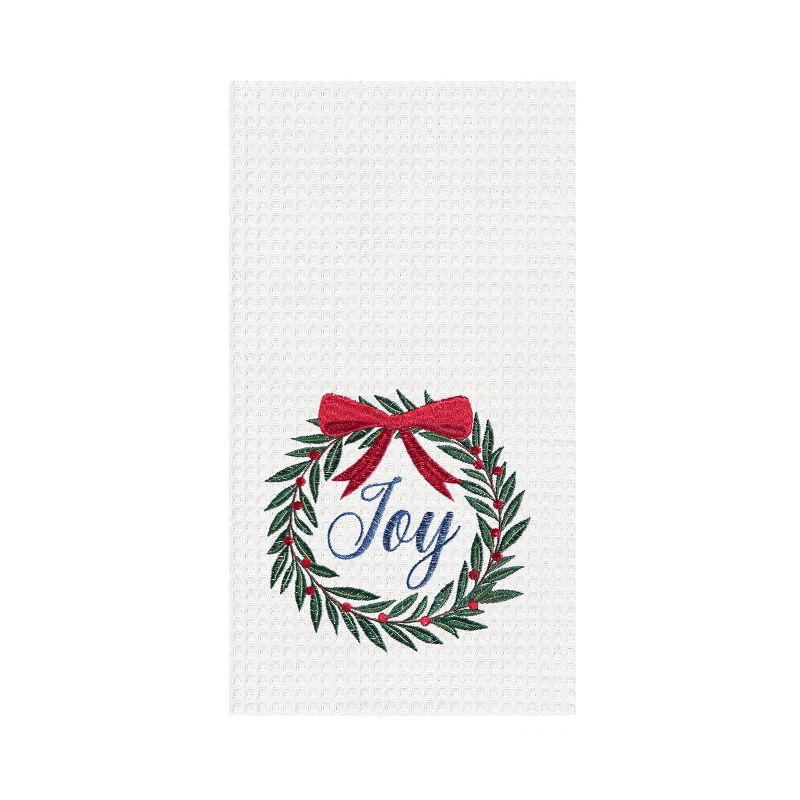 C&F Home 27' x 18" Christmas Holiday "Joy" Sentiment with Red Berry Wreath Cotton Waffle Weave Kitchen Dish Towel, 1 of 5