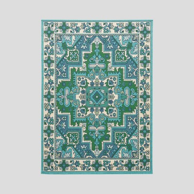 5'3" x 7' Houston Outdoor Rug Ivory/Blue - Christopher Knight Home
