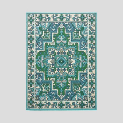 5'3" x 7' Houston Outdoor Rug Ivory/Blue - Christopher Knight Home: Water-Resistant Patio Decor, Loomed Polypropylene