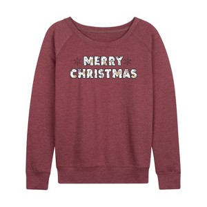 Women's - Winnie the Pooh - Merry Christmas Characters Lightweight French Terry Wide Neck Long Sleeve Shirt - 1 of 4