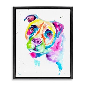 Stupell Industries Pit Bull Casual Watercolor Style Black Framed Floater Canvas Wall Art - 1 of 4