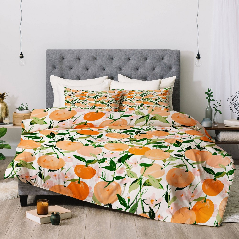 Photos - Bed Linen 3pc King Spring Clementines Polyester Comforter & Sham Set Orange - Deny Designs: Microfiber, 300 Thread Count, All Ages