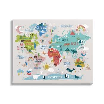 Stupell Industries Landmarks & Wildlife Illustration World Map Diagram Chart Canvas Wall Art