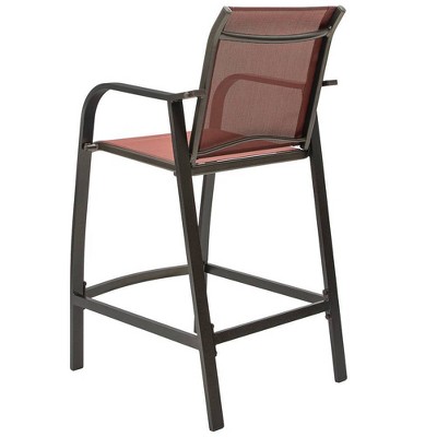 Pellebant Orange Textilene Aluminum Outdoor Counter Height Bar Stools, Set of 2