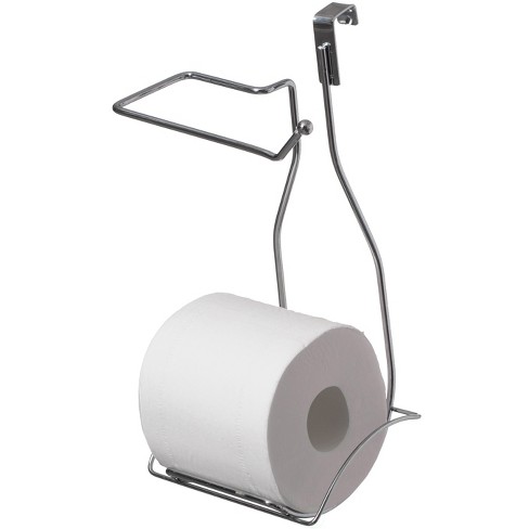 Basicwise Chrome Over the Tank 2 Slots Toilet Tissue Paper Holder Organizer  for Bathroom Storage