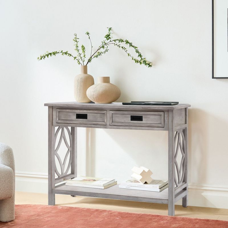 LuxenHome Gray Wood 2-Drawer 1-Shelf Console and Entryway Table, 3 of 16