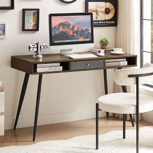 Mid Century Desk with USB Ports and Power Outlet, Modern Writing Study Desk with Drawers - 1 of 4