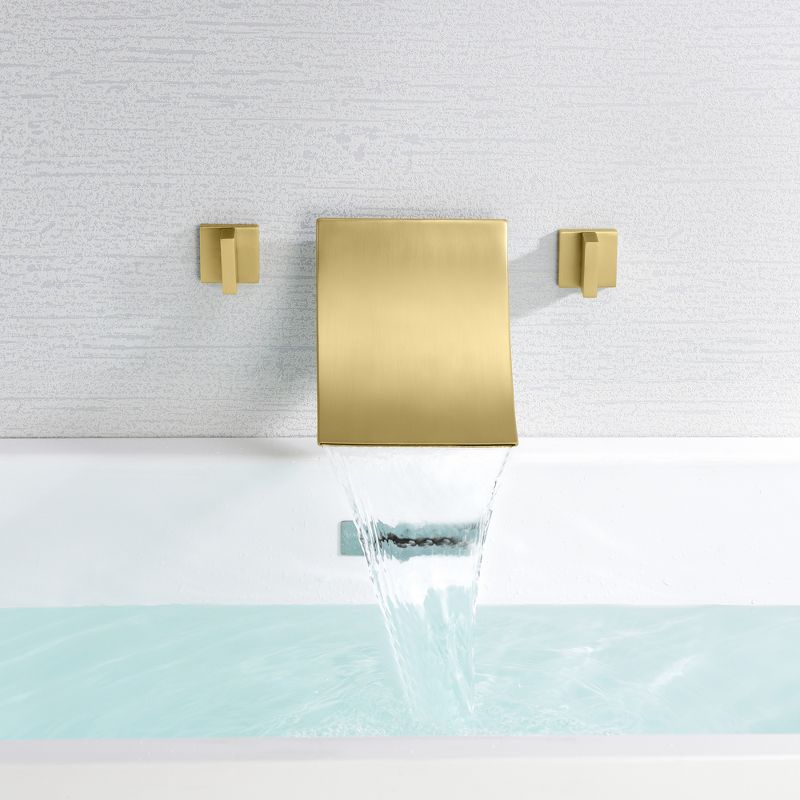 SUMERAIN Waterfall Tub Faucet High Flow Wall Mount Bathtub Faucet Filler Two Handles, Brushed Gold, 3 of 10