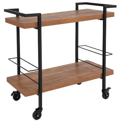 Emma and Oliver Rustic Wood Grain Kitchen Bar Cart with 2 Storage Racks