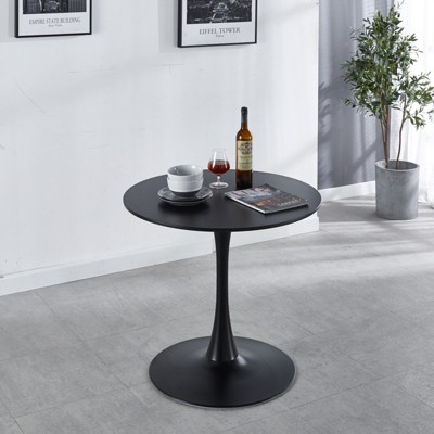 FONTOI 31.50" Round End Table with Metal Pedestal for 2-4 people, Side Table for Living Room Bedroom Small Space, White, 31.5"*28.74"*31.5"