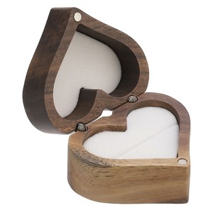 Unique Bargains Heart Shaped Wooden Ring Holder Boxes Jewelry Storage - 1 of 4