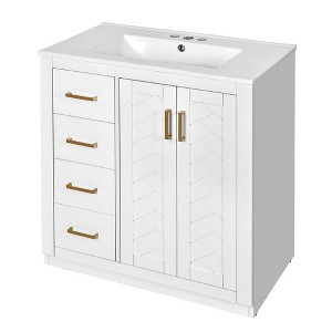 Tramull Bathroom Vanity with Sink, Soft Closing Drawers & Storage Cabinet, Solid Wood Frame Freestanding Vanity Set - 1 of 4