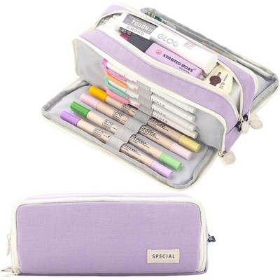 Fmeida Large Pencil Case 3 Compartments Pencil Pouch Big Capacity Pencil Bag for Kids Teen Girls Boys Student School Black