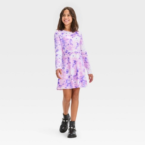 Girls' Long Sleeve Henley Skater Dress - Art Class™ Purple M : Target