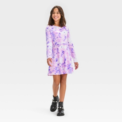 Girls long outlet sleeve purple dress