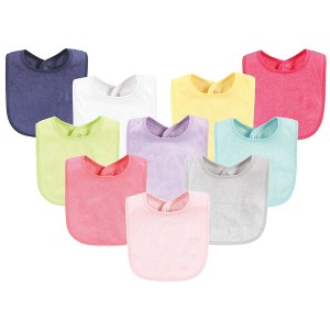 Hudson Baby Infant Girl Rayon from Bamboo Bib with Waterproof Lining 10pk, Pink Yellow, One Size - 1 of 4