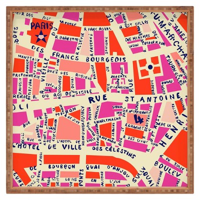 Decorative Holli Zollinger Paris Map Wooden Tray - Pink - Deny Designs